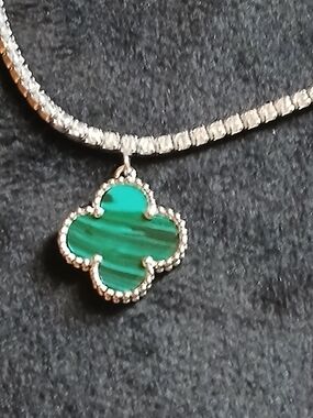 Solid Sterling Silver Green Clover Malachite Adjustable  Bracelet Or Anklet